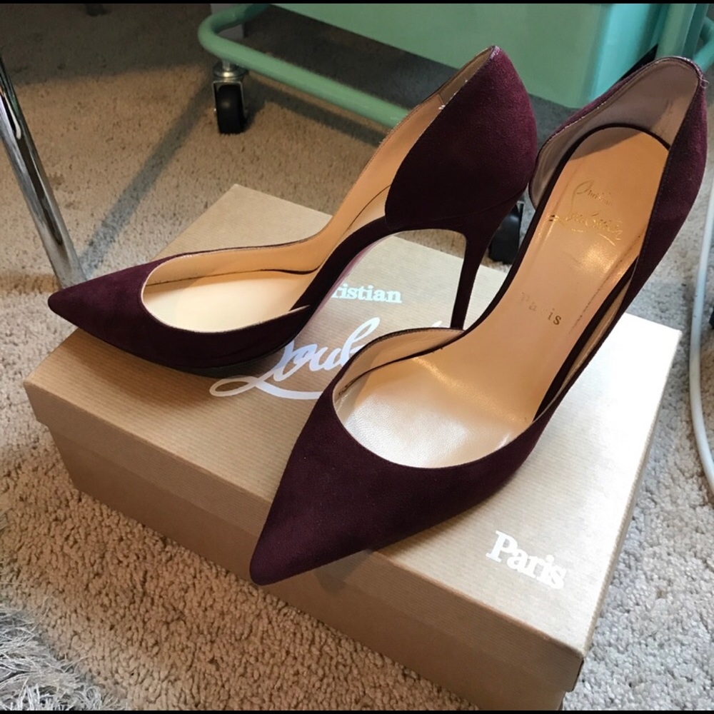 Christian Louboutins Iriza Maroon Suede 100mm